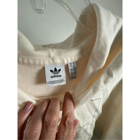 Adidas Off White Rhinestone Logo Cropped Hoodie Size M - Picture 8 of 10